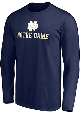 Notre Dame Fighting Irish Navy Blue Name Drop Design Long Sleeve T Shirt