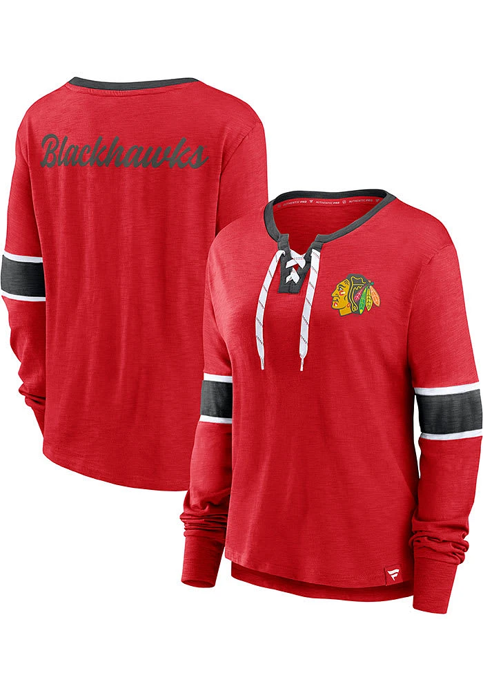 Chicago Blackhawks Womens Red Iconic LS Tee