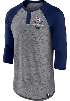 Cleveland Guardians Charcoal ICONIC SPECKLED HENLEY Long Sleeve Fashion T Shirt