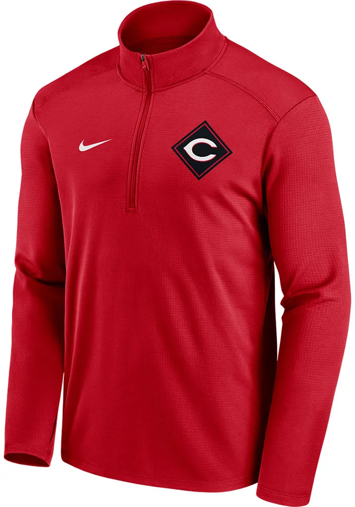 Nike Cincinnati Reds Mens Red TEAM DIAMOND PACER Long Sleeve Qtr Zip Pullover