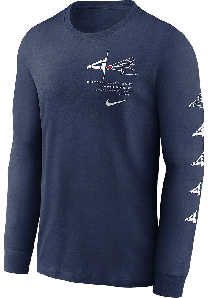 Nike Chicago White Sox Navy Blue TEAM SLIDER LS TRI-BLEND Long Sleeve Fashion T Shirt