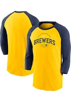 Nike Milwaukee Brewers Gold MODERN ARCH RAGLAN Long Sleeve Fashion T Shirt