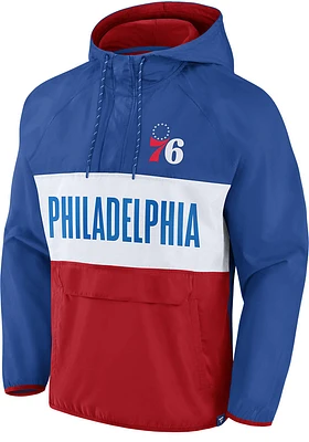 Philadelphia 76ers Mens Blue Iconic Defender Anorak Pullover Jackets