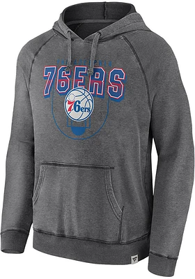 Philadelphia 76ers Mens Charcoal Team Classics Washed PO Long Sleeve Hoodie