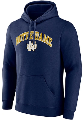 Notre Dame Fighting Irish Mens Navy Blue Arch Mascot Long Sleeve Hoodie