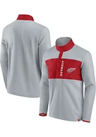 Detroit Red Wings Mens Grey Iconic Polar Fleece Snap Long Sleeve Qtr Zip Pullover