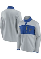 St Louis Blues Mens Grey Iconic Polar Fleece Snap Long Sleeve Qtr Zip Pullover