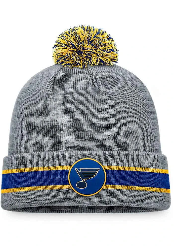 St Louis Blues Grey Holiday Cuff Pom Mens Knit Hat