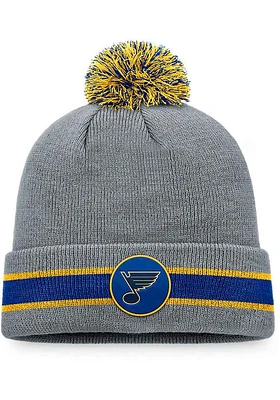 St Louis Blues Grey Holiday Cuff Pom Mens Knit Hat