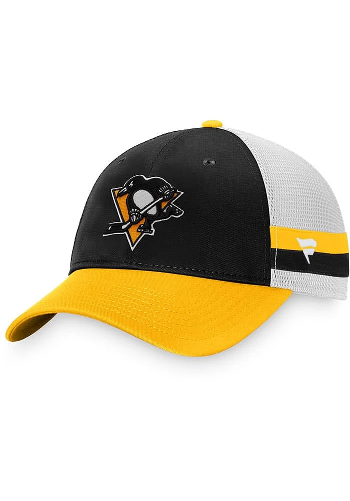 Pittsburgh Penguins Breakaway Striped Trucker Adjustable Hat - Black