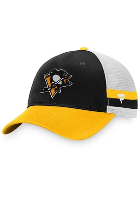 Pittsburgh Penguins Breakaway Striped Trucker Adjustable Hat - Black