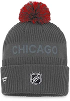 Chicago Blackhawks Charcoal 2022 Authentic Pro Home Ice Cuffed Pom Mens Knit Hat