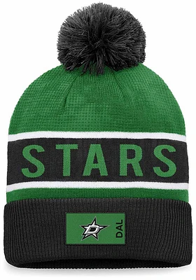 Dallas Stars Black 2022 Authentic Pro Cuffed Pom Mens Knit Hat