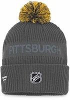 Pittsburgh Penguins Charcoal 2022 Authentic Pro Home Ice Cuffed Pom Mens Knit Hat