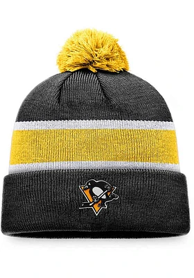 Pittsburgh Penguins Black Breakaway Cuff Pom Mens Knit Hat