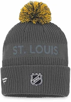 St Louis Blues Charcoal 2022 Authentic Pro Home Ice Cuffed Pom Mens Knit Hat
