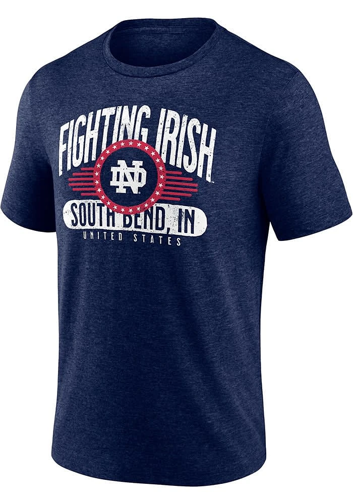 Notre Dame Fighting Irish Navy Blue Badge of Honor Short Sleeve Triblend Tee Fashion..