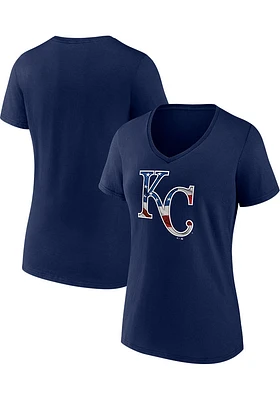 Kansas City Royals Womens Navy Blue Stars and Stripes Short Sleeve T-Shirt