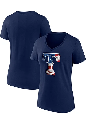Texas Rangers Womens Navy Blue Stars and Stripes Short Sleeve T-Shirt