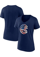 Chicago Cubs Womens Navy Blue Stars and Stripes Short Sleeve T-Shirt