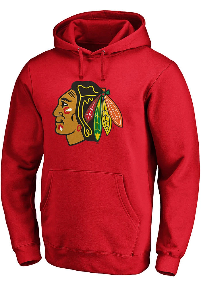 Chicago Blackhawks Mens Red Team Logo Long Sleeve Hoodie