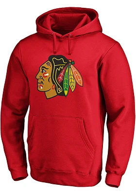 Chicago Blackhawks Mens Red Team Logo Long Sleeve Hoodie