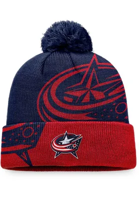 Columbus Blue Jackets Navy Blue Block Party Cuff Pom Mens Knit Hat