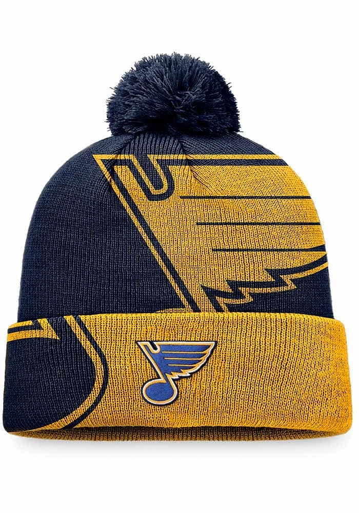 St Louis Blues Navy Blue Block Party Cuff Pom Mens Knit Hat