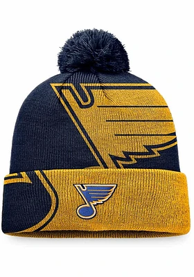 St Louis Blues Navy Blue Block Party Cuff Pom Mens Knit Hat