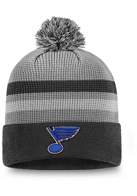 St Louis Blues Grey Authentic Pro Second Season Cuffed Pom Mens Knit Hat