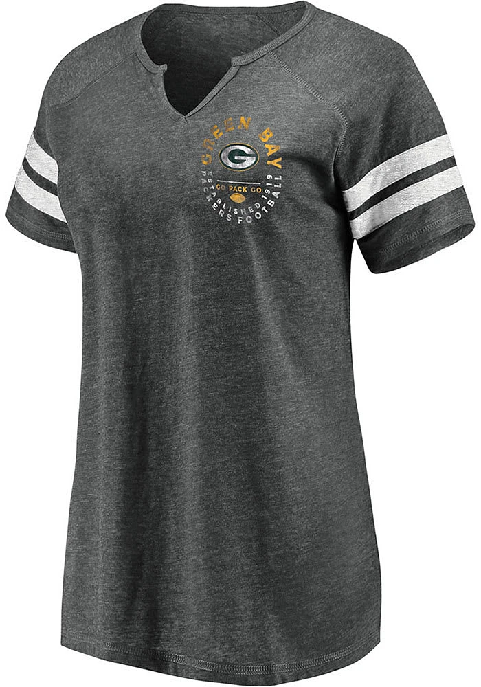 Green Bay Packers Womens Charcoal Raglan Short Sleeve T-Shirt