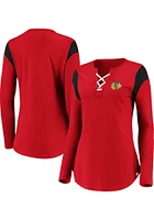 Chicago Blackhawks Womens Red Lace Up LS Tee