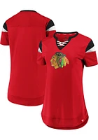 Chicago Blackhawks Womens Red Lace Up Short Sleeve T-Shirt