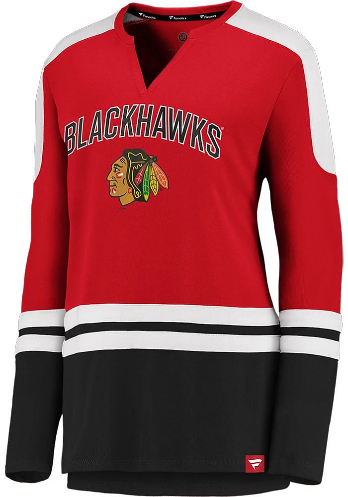 Chicago Blackhawks Womens Red Notch LS Tee
