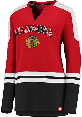 Chicago Blackhawks Womens Red Notch LS Tee