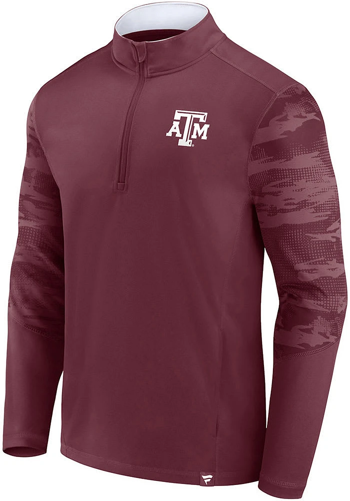 Texas A&M Aggies Mens Maroon Ringer LC Camo Long Sleeve Qtr Zip Pullover