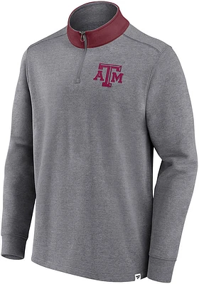 Texas A&M Aggies Mens Grey True Classics Cotton Fleece Long Sleeve Qtr Zip Pullover