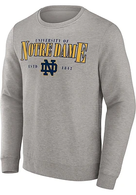 Notre Dame Fighting Irish Mens Grey True Classics Act Fast Long Sleeve Crew Sweatshirt