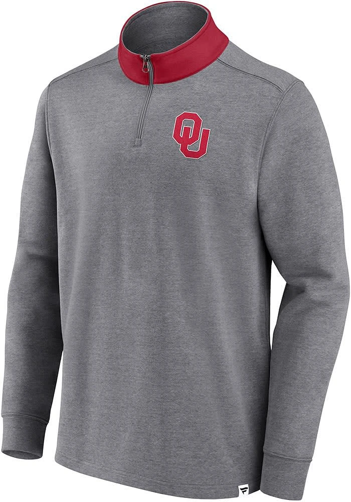 Oklahoma Sooners Mens Grey True Classics Cotton Fleece Long Sleeve Qtr Zip Pullover
