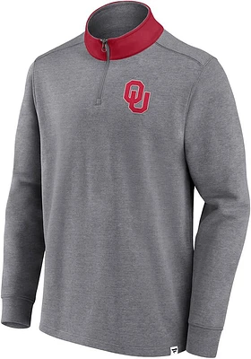 Oklahoma Sooners Mens Grey True Classics Cotton Fleece Long Sleeve Qtr Zip Pullover