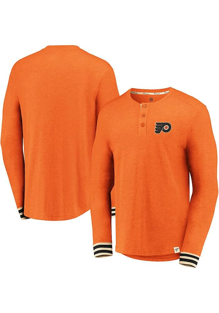 Philadelphia Flyers Orange True Classics Heathered Henley Long Sleeve Fashion T Shirt