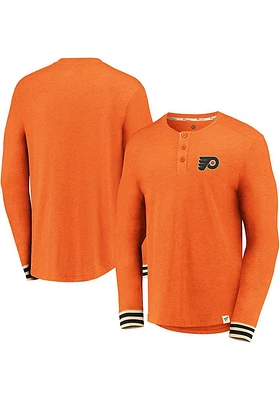 Philadelphia Flyers Orange True Classics Heathered Henley Long Sleeve Fashion T Shirt
