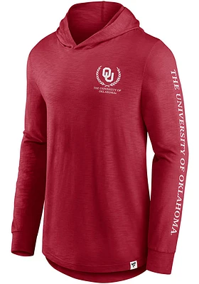 Oklahoma Sooners Mens Crimson Photo Finish Lightweight Slub Long Sleeve Hoodie