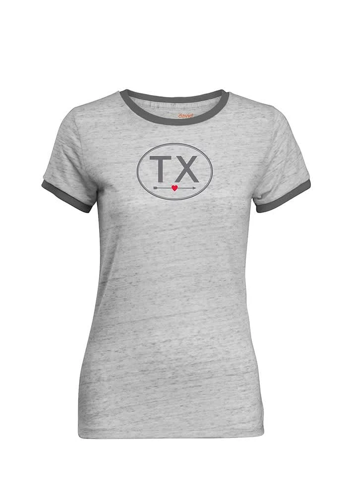 Texas Womens Grey Heart Arrow Short Sleeve T-Shirt