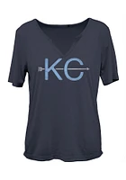 Kansas City Womens Navy Blue Arrow Initials Short Sleeve T-Shirt