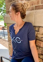 Kansas City Womens Navy Blue Arrow Initials Short Sleeve T-Shirt