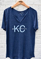Kansas City Womens Navy Blue Arrow Initials Short Sleeve T-Shirt