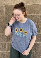 Kansas Womens Navy Blue Sunflowers Short Sleeve T-Shirt