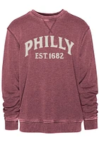 Philadelphia Mens Maroon Arched Long Sleeve Crew Sweatshirt