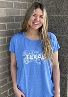 Texas Womens Light Blue Flowers Short Sleeve T-Shirt